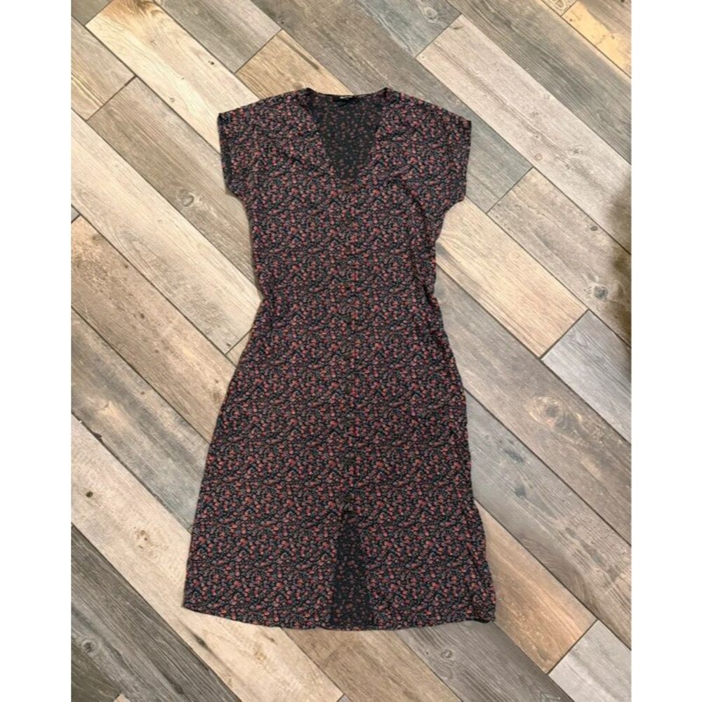 Madewell Black Floral Button Dress Size XXS